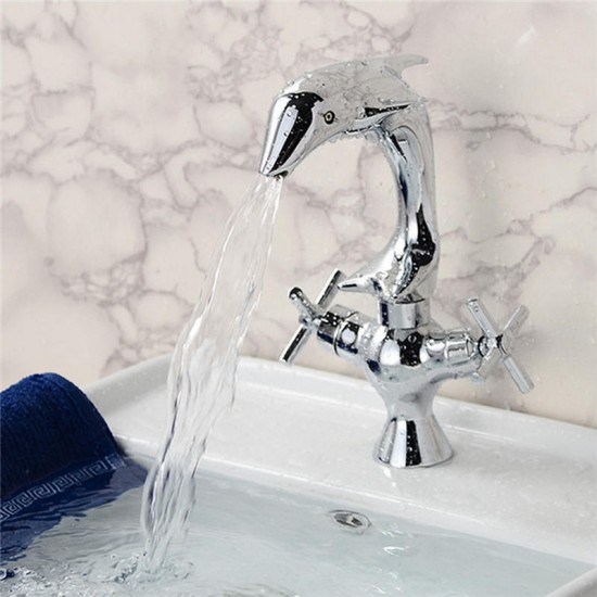 Creative Dolphin Shape Double Handle Basin Sink Mixer Tap Chrome Finish Faucet Creative Dolphin Shape Double Handle Basin Sink Mixer Tap Chrome Finish Faucet