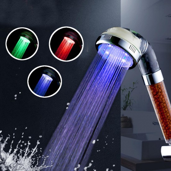 3 Colors Changing LED Light Shower Head Handheld Boosting Filtration Water Head