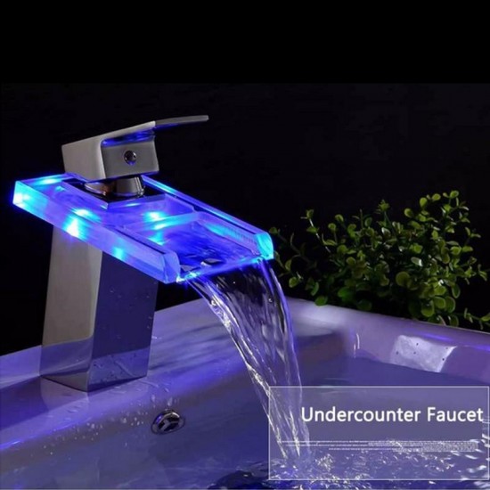 Bathroom LED Waterfall Faucet Sink Hot Cold Mixer Tap Temperature Control Light Tap Bathroom LED Waterfall Faucet Sink Hot Cold Mixer Tap Temperature Control Light Tap