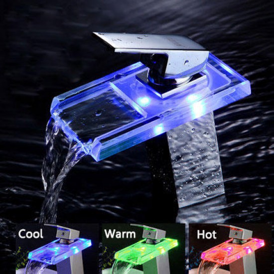 Bathroom LED Waterfall Faucet Sink Hot Cold Mixer Tap Temperature Control Light Tap Bathroom LED Waterfall Faucet Sink Hot Cold Mixer Tap Temperature Control Light Tap