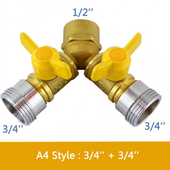 2 Way Garden Hose Splitter Y Ball Valve Connector Outdoor Faucet Sprinkler Drip Irrigation System