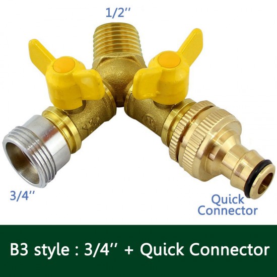 2 Way Garden Hose Splitter Y Ball Valve Connector Outdoor Faucet Sprinkler Drip Irrigation System