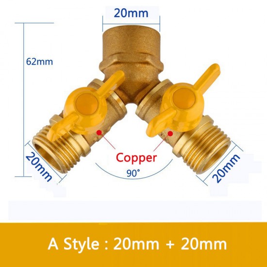 2 Way Garden Hose Splitter Y Ball Valve Connector Outdoor Faucet Sprinkler Drip Irrigation System