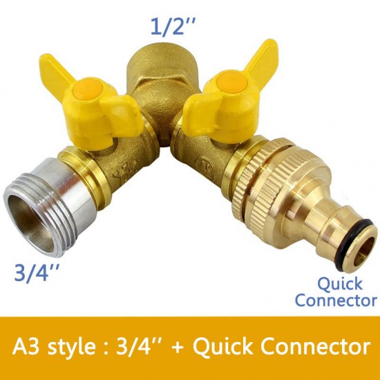 2 Way Garden Hose Splitter Y Ball Valve Connector Outdoor Faucet Sprinkler Drip Irrigation System