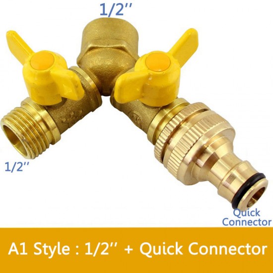 2 Way Garden Hose Splitter Y Ball Valve Connector Outdoor Faucet Sprinkler Drip Irrigation System