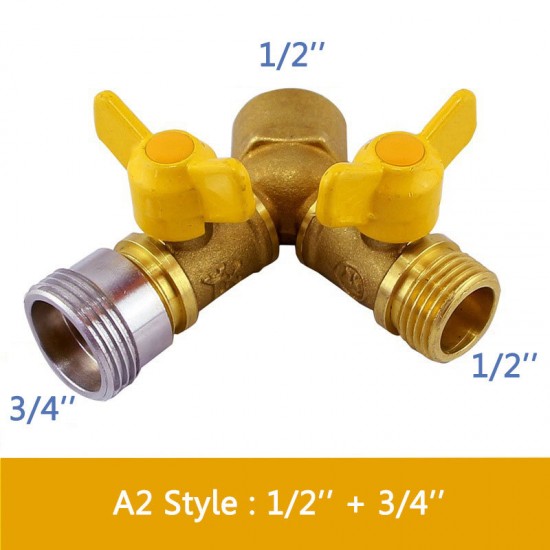 2 Way Garden Hose Splitter Y Ball Valve Connector Outdoor Faucet Sprinkler Drip Irrigation System