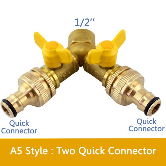 2 Way Garden Hose Splitter Y Ball Valve Connector Outdoor Faucet Sprinkler Drip Irrigation System