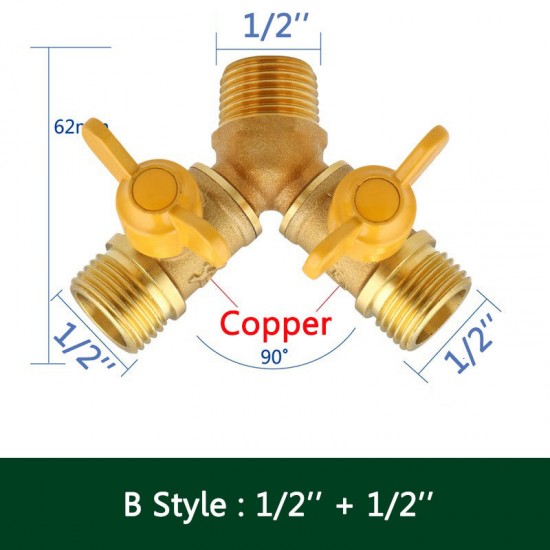 2 Way Garden Hose Splitter Y Ball Valve Connector Outdoor Faucet Sprinkler Drip Irrigation System