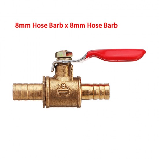 8/10mm Hose Barb Inline Brass Shutoff Mini Ball Valve Pipe Fitting 180° Handle Water Gas Fuel Line