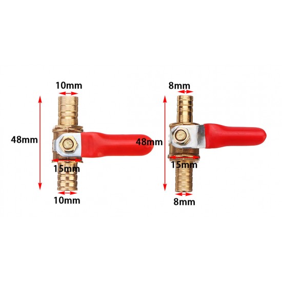 8/10mm Hose Barb Inline Brass Shutoff Mini Ball Valve Pipe Fitting 180° Handle Water Gas Fuel Line