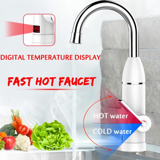 220V 3000W Instant Electric Tankless Cold/Hot Water Heater Shower System Tap Faucet Digital Display