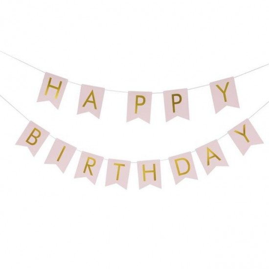 1 SET Paper Happy Birthday Party Bunting Banner Letter Hanging Pastel Pink String Flags Party Decorations