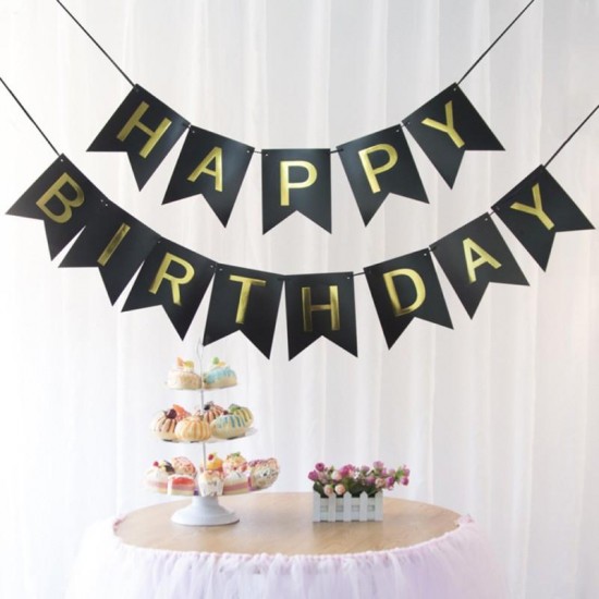 1 SET Paper Happy Birthday Party Bunting Banner Letter Hanging Pastel Pink String Flags Party Decorations