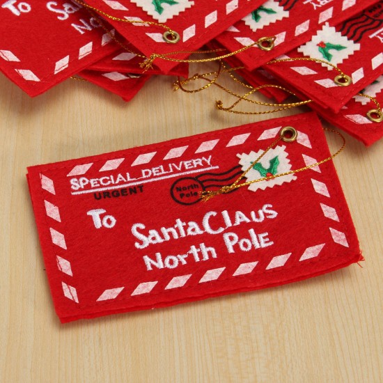 10pcs Christmas Santa Wishing Letter Envelopes Red Felt Embroidered Christmas Tree Decor