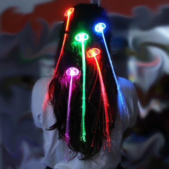12 PCS Christmas Flash Glow LED Braid Hairpin Novelty Decoration for Party Holiday Hair Extension by Optical Fiber