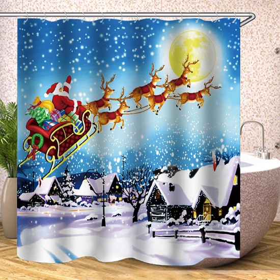 180x180cm Christmas Santa Claus Reindeer Bathroom Shower Curtains With 12 Hooks