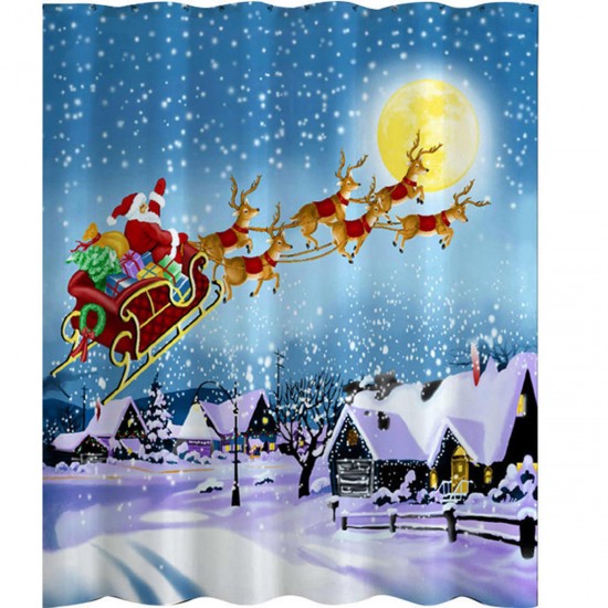 180x180cm Christmas Santa Claus Reindeer Bathroom Shower Curtains With 12 Hooks