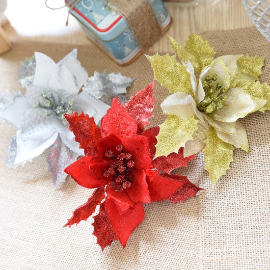 Christmas Glitter Hollow Flower Decoration Artificial Flowers for Christmas Trees New Year
