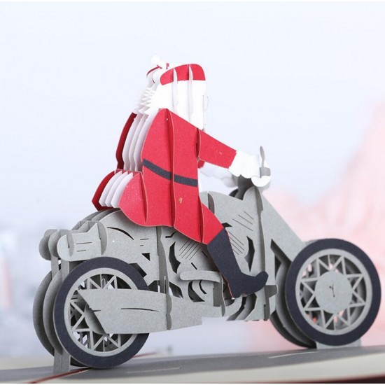 Christmas 3D Motorcycle Santa Claus Pop Up Greeting Card Christmas Gifts Party Greeting Card