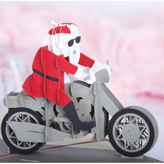 Christmas 3D Motorcycle Santa Claus Pop Up Greeting Card Christmas Gifts Party Greeting Card