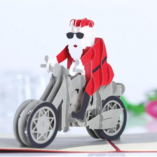 Christmas 3D Motorcycle Santa Claus Pop Up Greeting Card Christmas Gifts Party Greeting Card