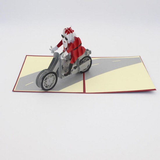 Christmas 3D Motorcycle Santa Claus Pop Up Greeting Card Christmas Gifts Party Greeting Card