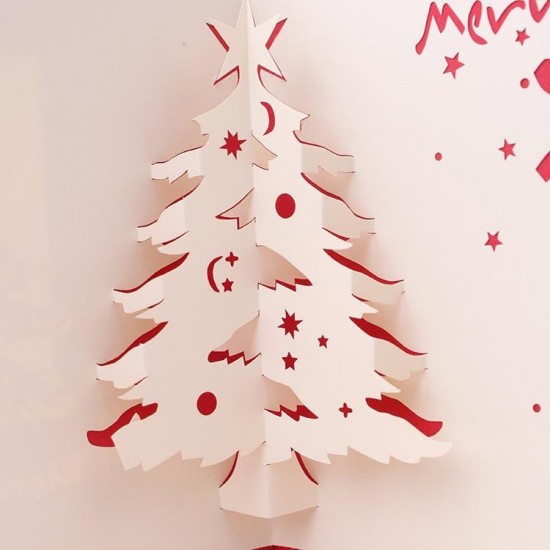 Christmas 3D Pop Up Christmas Tree Paper Carving Greeting Card Christmas Gifts Party Greeting Card