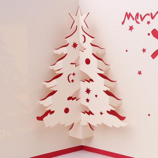 Christmas 3D Pop Up Christmas Tree Paper Carving Greeting Card Christmas Gifts Party Greeting Card