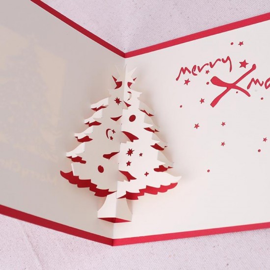 Christmas 3D Pop Up Christmas Tree Paper Carving Greeting Card Christmas Gifts Party Greeting Card