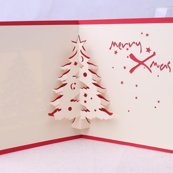 Christmas 3D Pop Up Christmas Tree Paper Carving Greeting Card Christmas Gifts Party Greeting Card