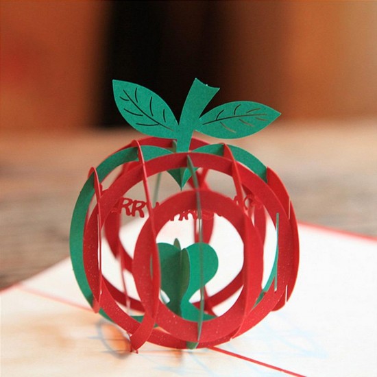 Christmas Apple Shape 3D Pop Up Greeting Card Christmas Gifts Party Greeting Card