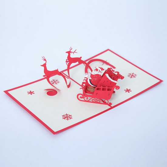 Christmas Santa & The Reindeer 3D Pop Up Greeting Card Christmas Gifts Party Greeting Card