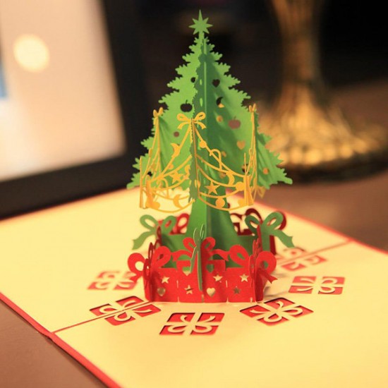 Merry Christmas Tree 3D Card Laser Cut Paper Christmas Greeting Cards Christmas Gifts