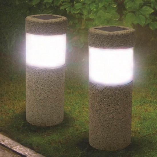 Solar Power Stone Pillar White LED Lights Garden Lawn Courtyard Decoration Lamp