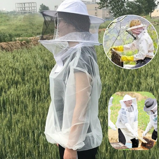 Anti-Bee Clothes Cap Veil Breathable Half Body Beekeeping Protective Suit Tool Anti Bird Net