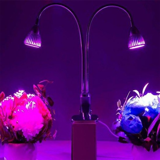 New Dual Head Led Grow Light 10W Desk Clip Lamp with 360 Degree Flexible Gooseneck Indoor Plants