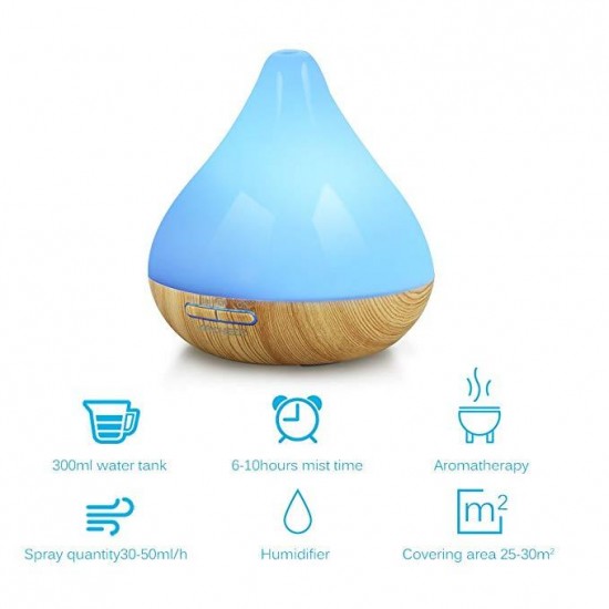 ARCHEER Aromatherapy Essential Humidifiers Wood Ultrasonic Oil Diffuser 300ml Cool Mist Humidifier