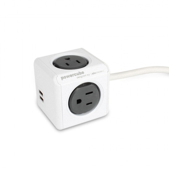 Allocacoc 16A 230V 4 Outlets Dual USB Charging Ports Creative Cube Shape Design Power Strip Power Socket Power Outlet with 1.5m Cable