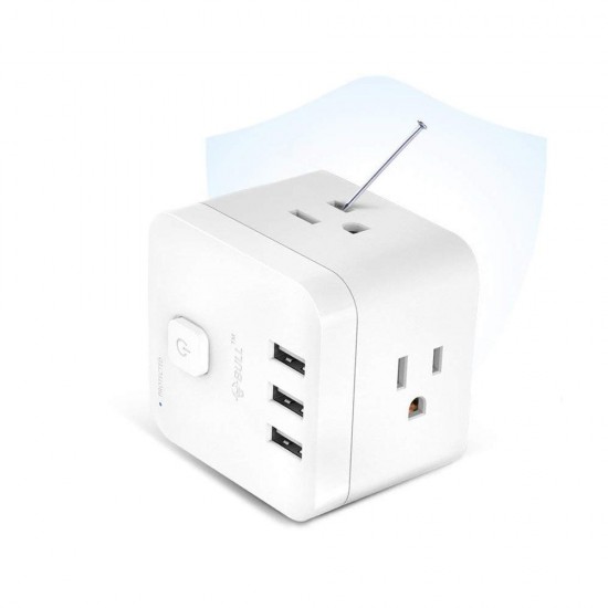 BULL US Plug 3 USB Ports 3 AC Outlets Cubic Design Wireless Smart Charging Station Power Strip