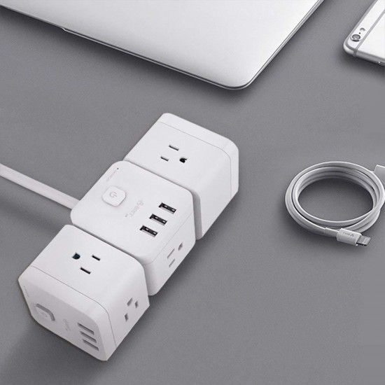 BULL US Plug 3 USB Ports 3 AC Outlets Cubic Design Wireless Smart Charging Station Power Strip