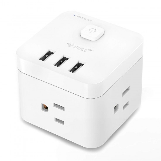 BULL US Plug 3 USB Ports 3 AC Outlets Cubic Design Wireless Smart Charging Station Power Strip