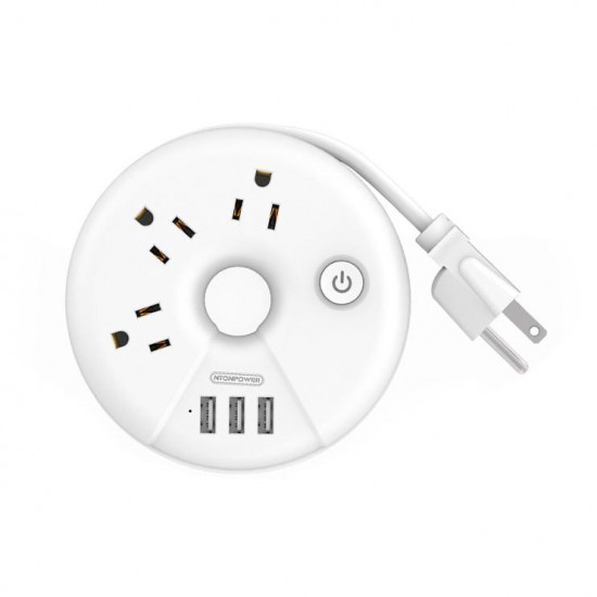 NTONPOWER US Plug Power Outlet Travel Portable USB Power Overload Protection 3 AC Socket ODR Power Strip with 3 USB Charging Port