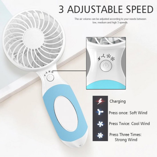 DC 5V 3600mAh Mini Fan USB Charging Handheld Portable Desktop Air Cooling Fan with Cosmetic Mirror