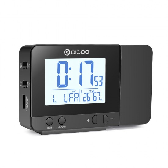 Digoo DG-C10 LCD Wireless USB Rechargeable Backlight Projection Clock Temperature Humidity Display Desk Clock for Phone Pad Speaker
