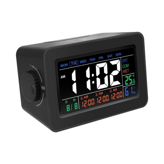 Digoo DG-C1R 2.0 NF Brother Black Simplified Alarm Clock Touch Adjust Backlight with Date Temperature Humidity Display