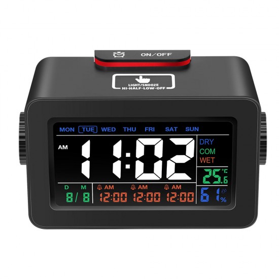 Digoo DG-C1R 2.0 NF Brother Black Simplified Alarm Clock Touch Adjust Backlight with Date Temperature Humidity Display