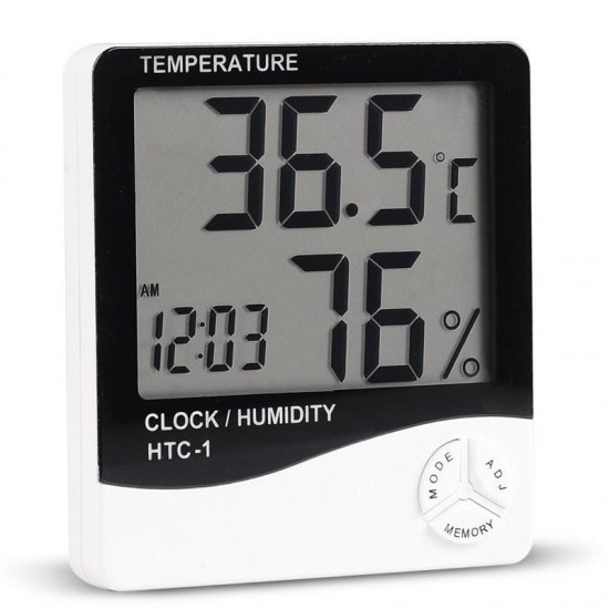 HTC-1 Digital LCD Electronic Alarm Clock Thermometer Hygrometer Weather Station Indoor Room Table