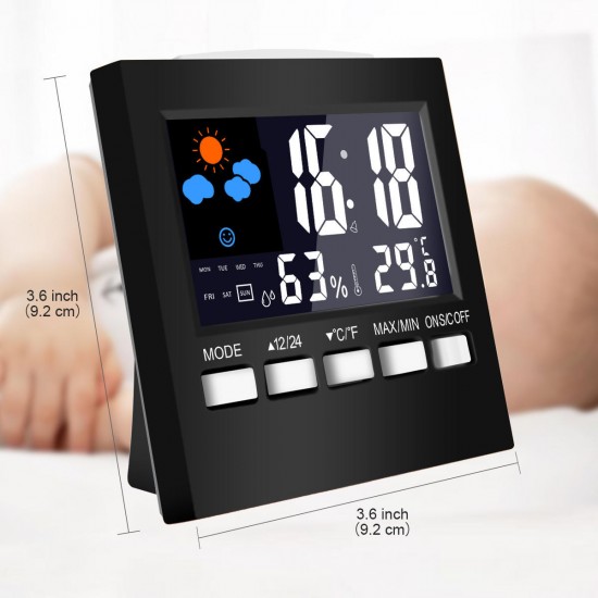 Loskii DC-001 Digital Temperature Humidity Alarm Clocks LCD Weather Station Display Clock