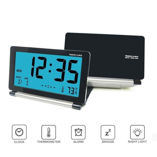 Loskii DC-12 Travel Alarm Clock LCD Mini Digital Desk Folding Electronic Alarm With Backlight