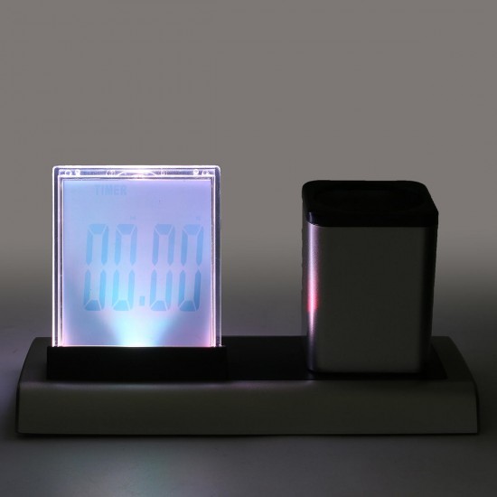 Loskii DX-222 Colorful Black Digital LED Desk Alarm Clock Mesh Pen Holder Calendar Timer Thermometer